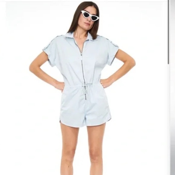 pistola Pants - Pistola Meg Front Zip Romper in Sky Blue